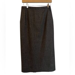 J.Crew Sz6 Gray Wool Black Pencil Maxi Skirt, Back Slit, Lined